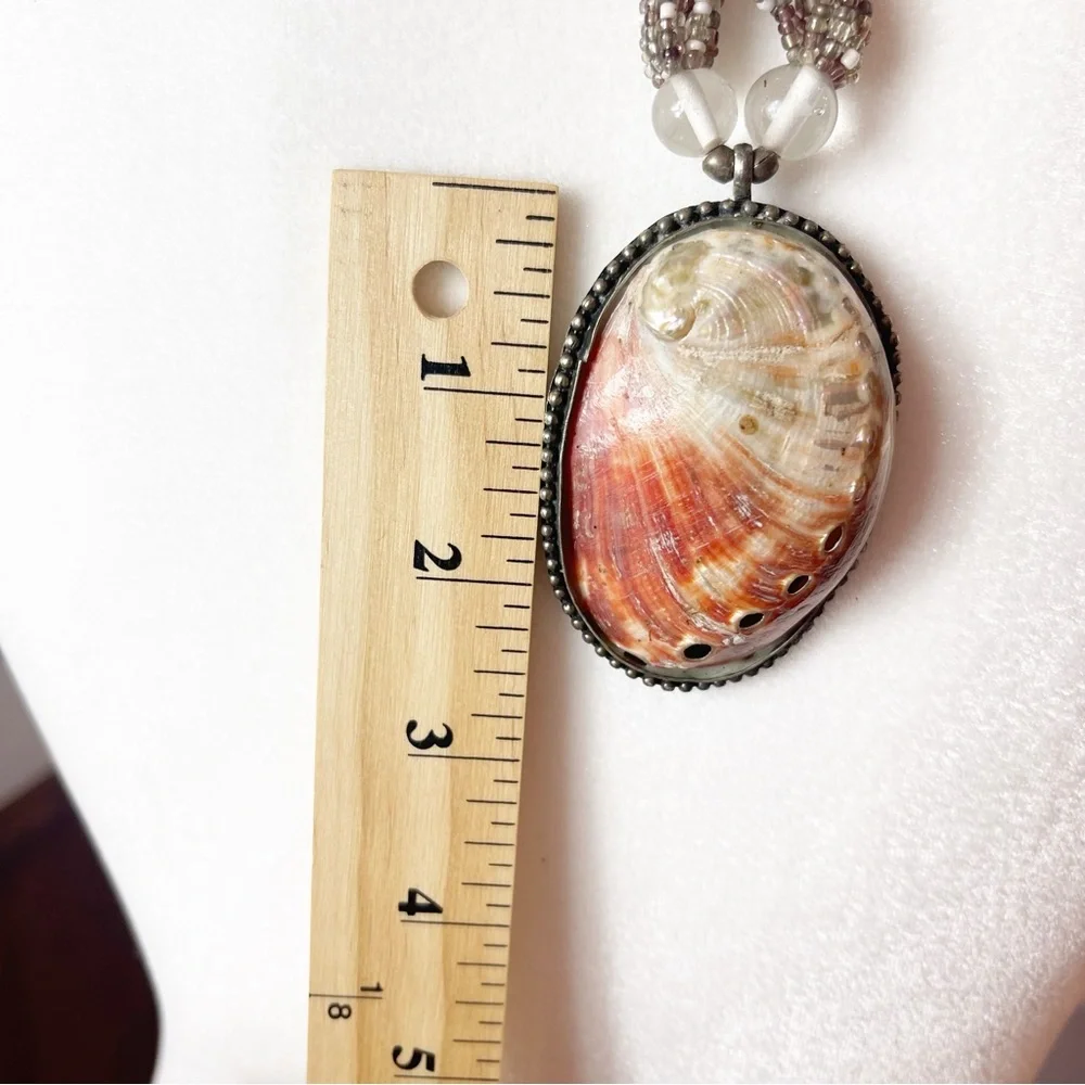 Beautiful 10 Strand Beaded Abalone Silver Tone Pendant Necklace Vintage - Picture 11 of 13